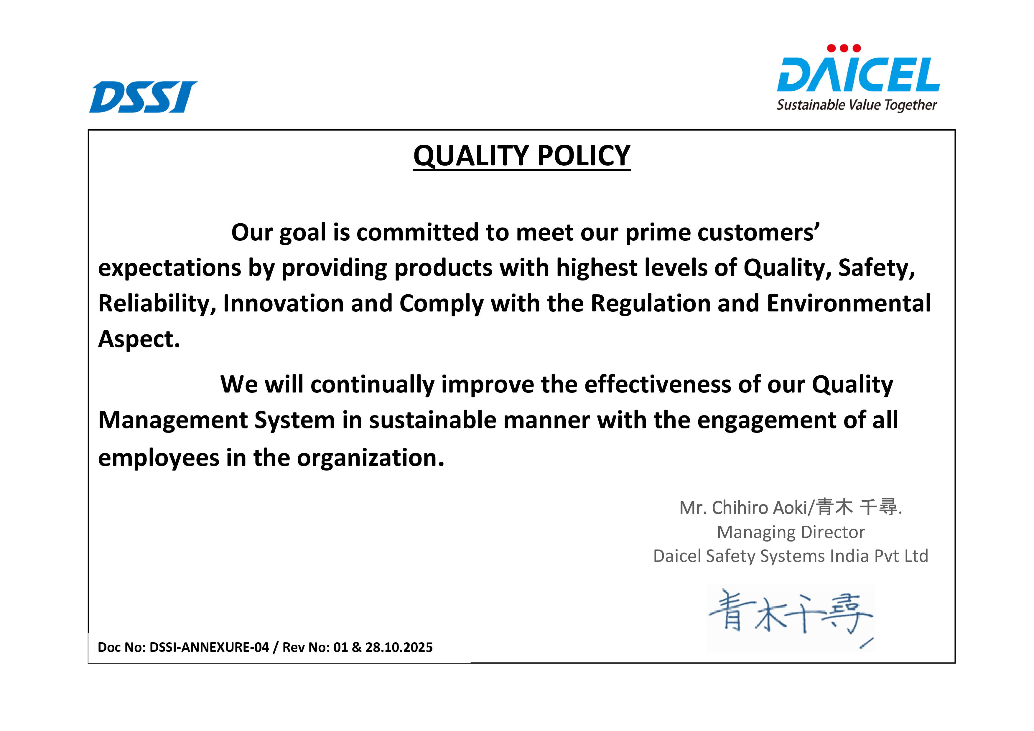 Quality Policy Quality Policy